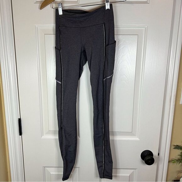 Lululemon Speed Up Leggings‎ Heathered Black Reflective With Pockets Size 2 - Picture 1 of 7